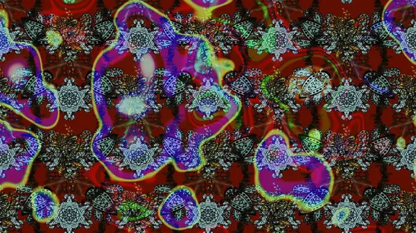 Desen, çizim, çiçek sınırı. Çiçek çelengi. Güzel, parlak, pürüzsüz kumaş, tuval. Kıvırcık, parlak örgü. Eski moda arka plan. Raster illüstrasyonu.