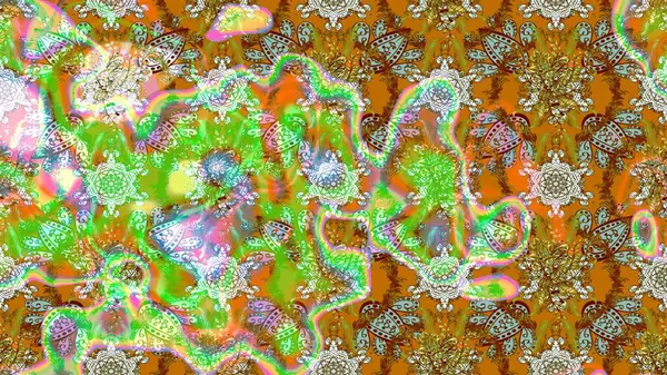 Şirin çiçek elementleri. Yeşil renkli çiçekler. Raster illüstrasyonu. Çizim.