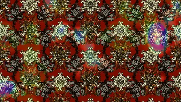 Çiçek desenli çizim. Raster illüstrasyonu. Asya tekstil tarzında. Güzel kumaş deseni. Renkli Bahar Teması eskiz kalıbı. Düz Çiçek Elementleri Tasarımı.