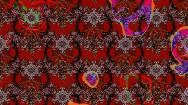 Kahverengi renkli etnik çiçeklerin olduğu zarif bir eskiz modeli. Raster Çiçek İllüstrasyon Şirin Tekstil.