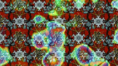 Çiçek desenli çizim. Raster illüstrasyonu. Kahverengi renkli Asyalı tekstil.