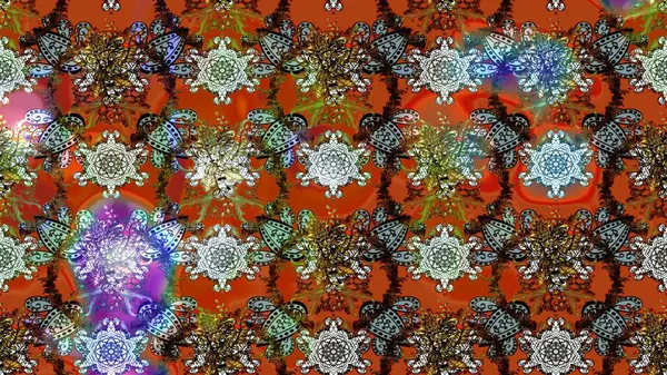 Soyut etnik raster çizim kalıbı. Kabile sanatı boho baskısı, klasik çiçek arkaplanı. Arkaplan dokusu, duvar kağıdı, kahverengi renkli çiçek teması.