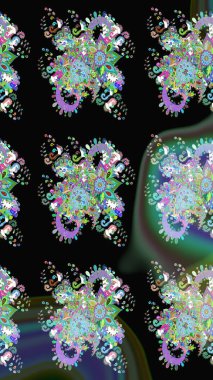 Düz Çiçek Elementleri Tasarımı. Raster illüstrasyonundaki çiçek desenli çizim. Renkli Bahar Teması eskiz kalıbı. Süslü kumaş deseni.