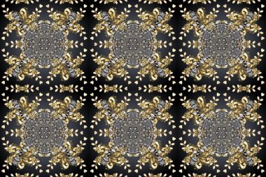 Kart, duvar kağıdı, ambalaj ve tekstil için klasik tasarım. Klasik çiçek dokusu. Altın şablon. Kusursuz desenli altın elementler. Raster illüstrasyonu. Gri, bej ve kahverengi renklerin kraliyet retro 'su.