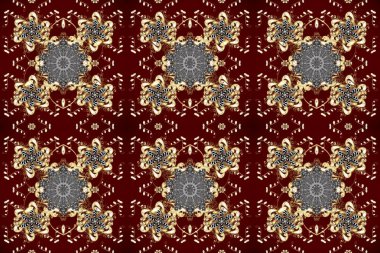 Raster illüstrasyonu. Süslü dekorasyon. Damask altın soyut çiçek kırmızı, bej ve kahverengi renklerde pürüzsüz desen.