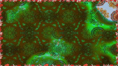 Raster Güzel kumaş deseni. Raster suluboya deseni, narin çiçekler, yeşil çiçekler, tebrik kartı şablonu..