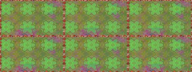 Yeşil ve bej renkli Asya tekstili. Raster illüstrasyonu. Çiçeklerle suluboya desenleri.