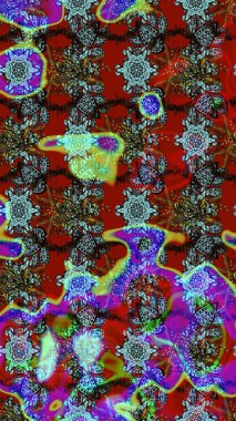 Parlak renkli çiçekli ve kırmızı yapraklı harika bir çiçek deseni. Halk tarzı. Modern çiçek arkaplanı. Moda baskıları için zarif bir şablon.