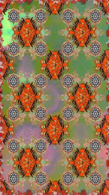 Parlak çiçekli kolaj çiçekleri yeşildir. Çiçek tasarımı için inanılmaz bir kolaj cenneti tarzı. Çiçekli zambaklar dikişsiz arkaplan.