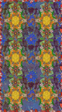 Raster - stok. Kusursuz bir arka plan modeli. Yapraklı çiçekler ve papatya çiçekleri kahverengi ve yeşil renklerde.