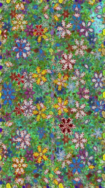 Klasik taslak çizimi. Raster Yumuşak kumaş deseni. Raster çiçek izi. Çiçek yeşili ve mavi pürüzsüz desen.