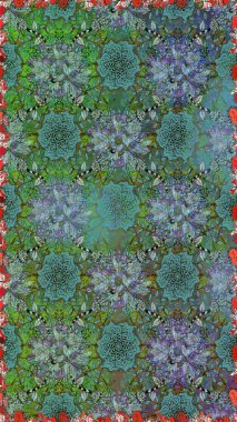 El çizimi. Çiçekli, yapraklı, çiçeksiz çiçek desenli. Raster illüstrasyonu.