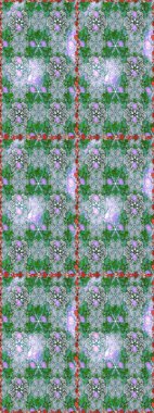 Raster Floral Illustration, Asyalı tekstil. Yeşil renkli etnik çiçeklerle kusursuz bir desen..