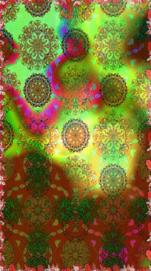 Kusursuz çiçek deseni. Raster illüstrasyonu. Kahverengi renkli Asyalı tekstil.