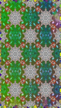 Çiçeksiz desenli nakış işlemeli gelincikler ve vadideki zambaklar. Tekstil tasarımı için yeşil renkli geleneksel halk çiçekleri buketi.