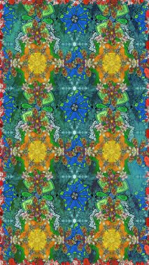 Raster Henna tarzı. Etnik Mandala havlusu. Kusursuz süs izi. Tebrik kartı geçmişi, boyama kitabı, arkaplan ve tekstil için kullanılabilir. Sınır Hindistan çiçek desenli paisley patentli.