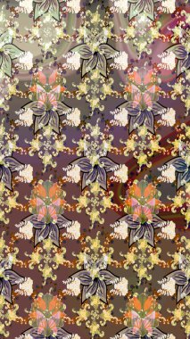 Raster illüstrasyonundaki çiçek desenli çizim. Kahverengi ve nötr renkte çiçekler.