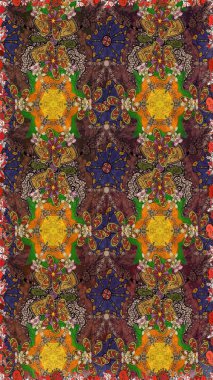 Suluboya çiçekli çiçek deseni. Raster illüstrasyonu. Kahverengi ve mor renkli güzel tekstil.