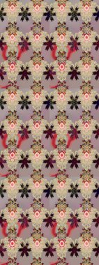 Şirin çiçekli eskiz deseni ve bej ve gri renkli yapraklar, suluboya çiçek deseni, duvar kağıdı, kart veya kumaş için fayanslı. Raster illüstrasyonu.