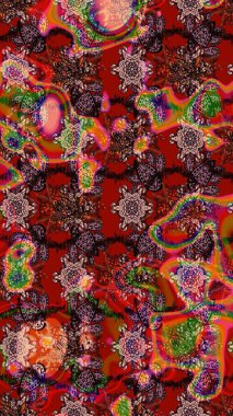 Nakış desenli çiçek deseni. Parmak izi, kumaş, duvar kâğıdı, tekstil için raster dokusu. Renkli grunge renkli çiçeklerle soyut arkaplanı zenginleştir.