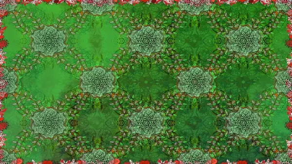 3 boyutlu çiçekler, pürüzsüz. Raster illüstrasyonu. Yeşil ve nötr renklerde.