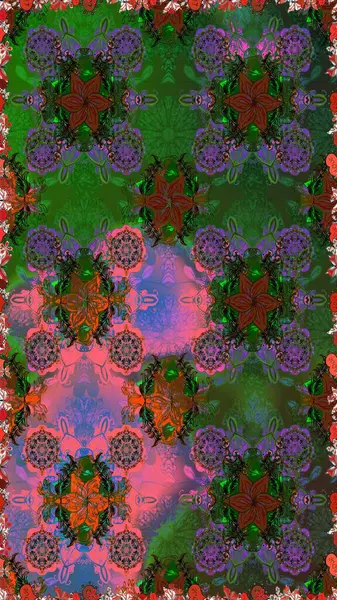 Eskiz tarzı yeşil ve kahverengi renkler. Raster illüstrasyonu. Şirin karalama çiçekleri olan kusursuz çiçek desenleri. El yapımı çiçek ve bitki koleksiyonu. Raster illüstrasyonu.