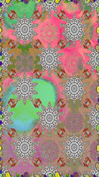 Çiçeksiz desenli nakış işlemeli gelincikler ve vadideki zambaklar. Tekstil tasarımı için gri renkli geleneksel halk çiçekleri buketi.