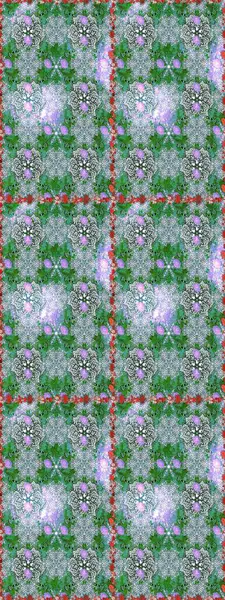 Raster Floral Illustration, Asyalı tekstil. Yeşil renkli etnik çiçeklerle kusursuz bir desen..