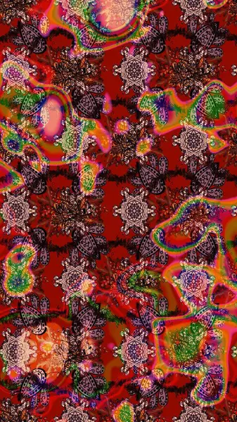 Nakış desenli çiçek deseni. Parmak izi, kumaş, duvar kâğıdı, tekstil için raster dokusu. Renkli grunge renkli çiçeklerle soyut arkaplanı zenginleştir.