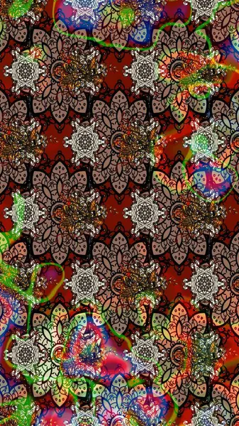 Raster illüstrasyonundaki çiçek desenli çizim. Kahverengi renkte çiçekler.