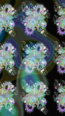 Raster düz çiçek çizim deseni. Hediye ambalaj kağıdı, tebrik kartları, posterler ve pankart tasarımı. Yeşil renkte çiçekler.