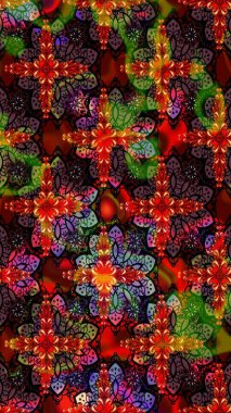 Vadinin çiçekleri kahverengi renklerde. Soyut etnik raster çizim kalıbı. Çiçekler..