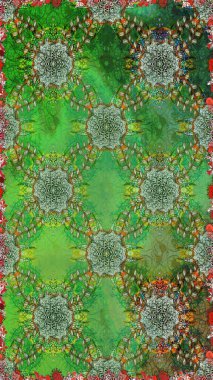 Raster illüstrasyonunda kusursuz çiçek deseni. Yeşil ve nötr renkte çiçekler.