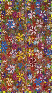 Nazik, sevimli çiçek arkaplanı. Çiçekli karalama şeklinde Raster çiçek deseni. Kahverengi ve kırmızı renkte çiçekler.