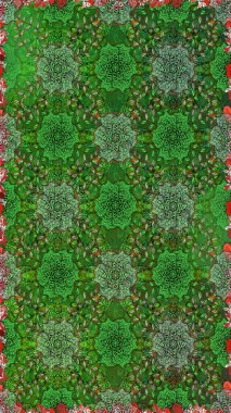 Çiçekli karalama şeklinde Raster çiçek deseni. Yeşil ve kahverengi renkli çiçekler. Nazik, narin çiçek arkaplanı.