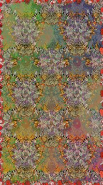 Düz Çiçek Elementleri Tasarımı. Çiçek deseni. Kusursuz Chichi kumaş deseni. Renkli Bahar Temalı Kusursuz Arkaplan. Raster illüstrasyonu.