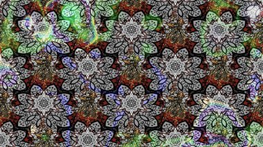 Raster illüstrasyonu. Eski usul. Eskiz geçmişi. Kumaş, tekstil, duvar kağıdı baskısı için. Renkli desenli eskiz deseni, gri çiçekler ve dekoratif elementlerle.