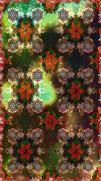 Parlak renkli çiçekleri ve kahverengi ve gri renkli yaprakları olan şaşırtıcı, pürüzsüz çiçek deseni. Moda baskıları için zarif bir şablon. Modern çiçek arkaplanı. Halk stili.