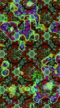 Raster illüstrasyonu. Raster deseni. Yumuşak, yeşil renkli bahar çiçekleri. Patlayan çiçekler soyut yerleştirilmiş.