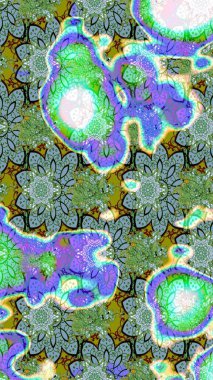 Üzerinde yeşil renkte karalamalar olan çiçek desenleri çiz. Raster illüstrasyonu.