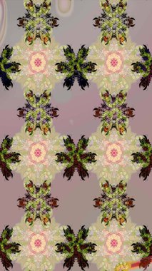 Bej ve gri arka planda. Tekstil, kumaş, ambalaj, hatıra defteri için hoş bir çiçek arkaplanı. Elle çizilmiş çiçek desenli Raster çizimi. Çocuksu tasarım.