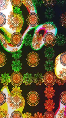 Gri ve kahverengi renkli şirin çiçek desenleri. Renkli Bahar Teması eskiz kalıbı. Raster Modaya uygun kumaş deseni. Düz Çiçek Elementleri Tasarımı.