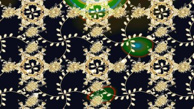 Raster Floral Illustration, Asyalı tekstil. Siyah renkli etnik çiçeklerle zarif eskiz deseni.