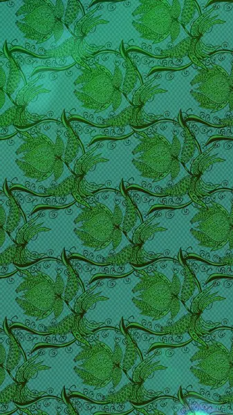 Suluboya, elle çizilmiş. Yeşil ve mavi renkli yapraklı yabani çiçekler. Eskiz arkaplan modeli. Raster illüstrasyonu.