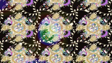 Kabile sanatı boho baskısı, klasik çiçek arkaplanı. Arkaplan dokusu, duvar kağıdı, çiçek temalı siyah renkler. Soyut etnik raster çizim kalıbı.