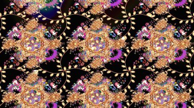 Düz Çiçek Elementleri Tasarım Raster illüstrasyonu. Siyah renkli çiçekler. Renkli Bahar temalı eskiz kalıbı. Çiçekli çiçek deseni, suluboya..