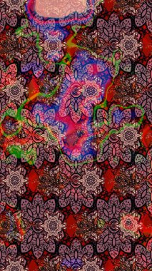 Soyut etnik raster çizim kalıbı. Arkaplan dokusu, duvar kağıdı, pembe renkli çiçek teması. Kabile sanatı boho baskısı, klasik çiçek arkaplanı.