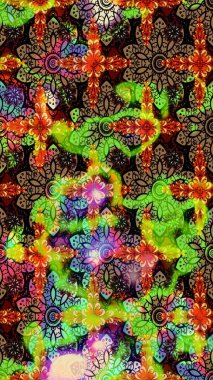 Raster illüstrasyonu. Yeşil renklerde. Çiçekli güzel suluboya desen.