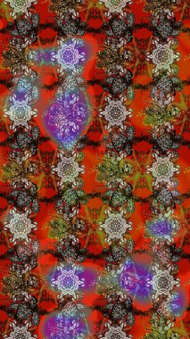 Kahverengi renkli etnik çiçeklerin olduğu zarif bir eskiz modeli. Raster Çiçek İllüstrasyon Şirin Tekstil.