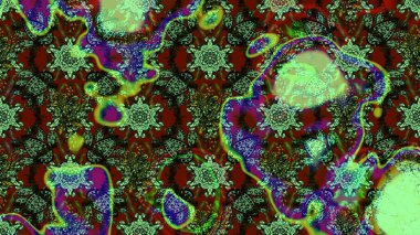 Parlak renkli çiçekli ve yeşil yapraklı harika bir çiçek deseni. Moda baskıları için zarif bir şablon. Modern çiçek arkaplanı. Halk stili.